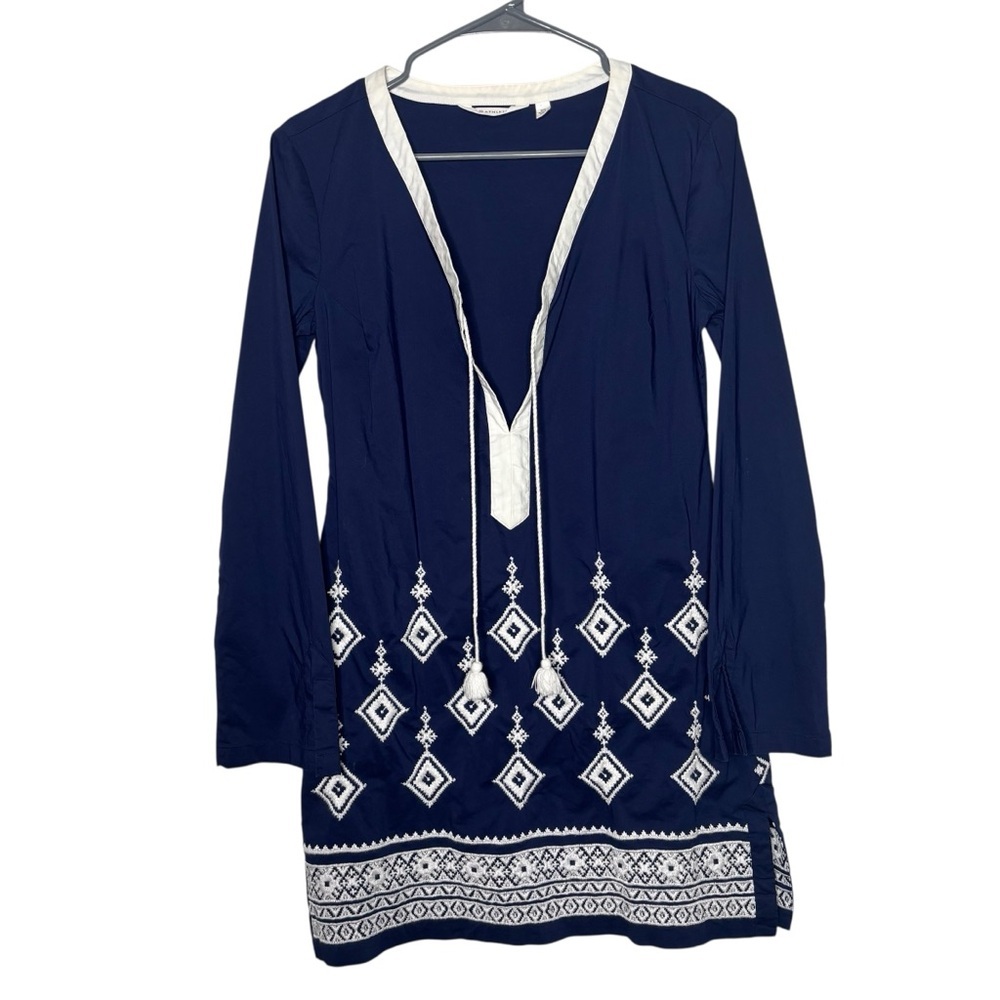 Athleta Navy Blue Desert Diamond Embroidered Kimssa Tunic Top Swim Coverup XS